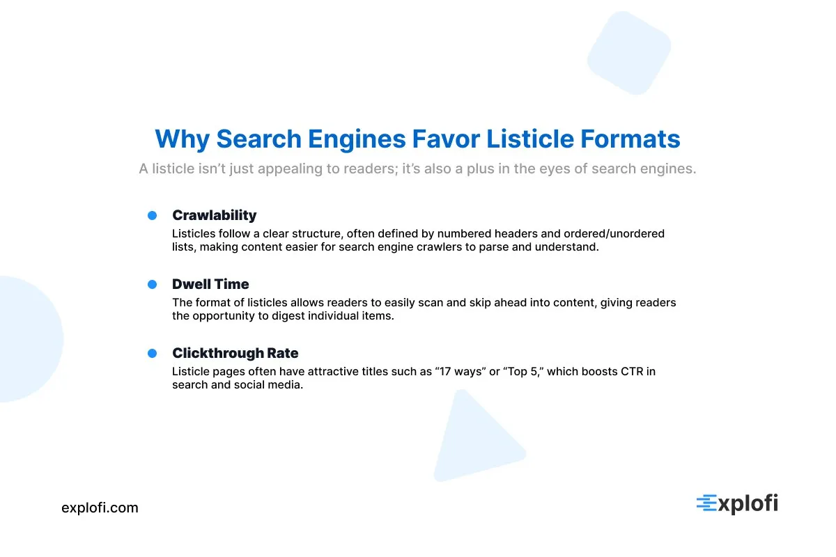 Explofi's inforgraphic on why search engines favor listicle formats