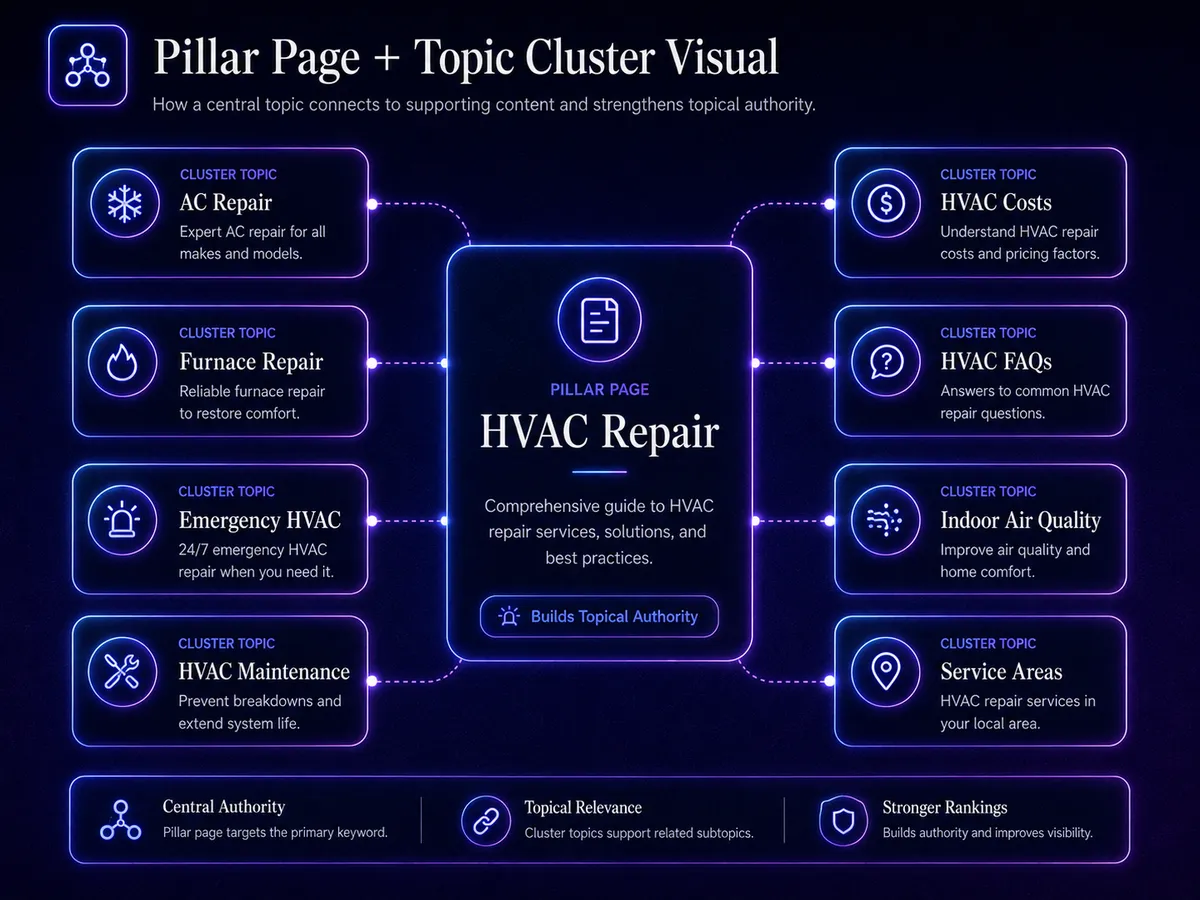 explofi pillar page and cluster visual