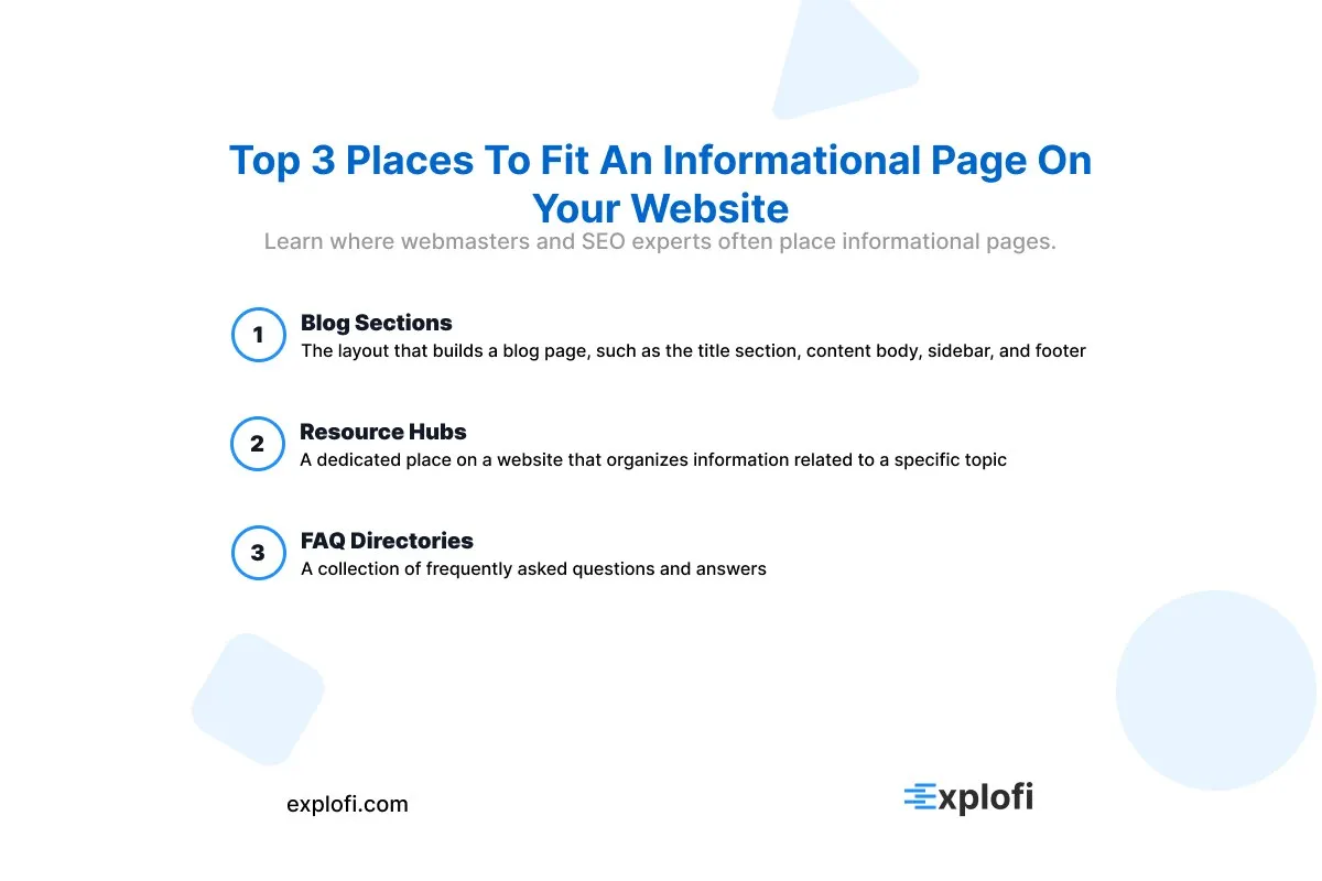 Infographic covering the main differences between an informational page and other page types