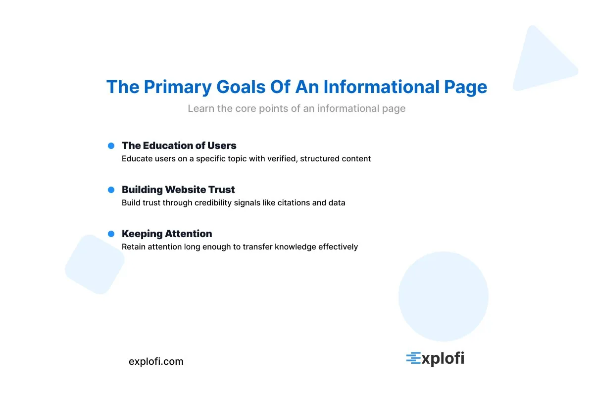 Infographic outlining the top 3 places to put an informational page on a website.