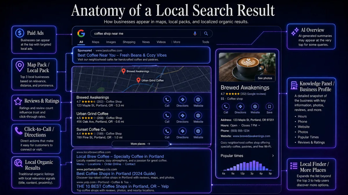 Infographic showing the local SEO strategy ecosystem