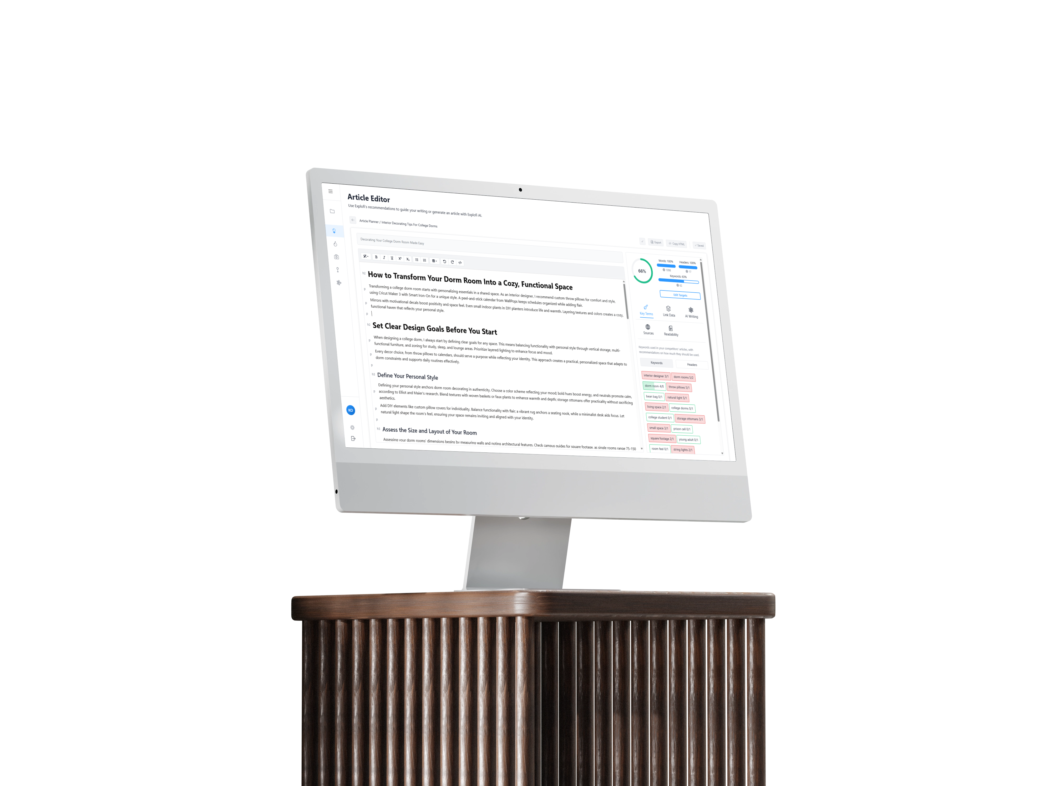 Image of Explofi AI content generation on a desktop screen